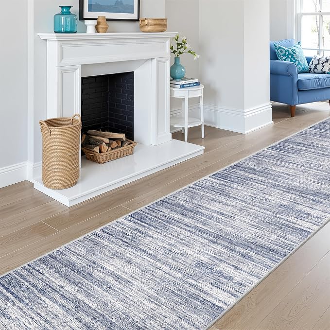 2x12 Runner Rug Non Slip,Washable Hallway Runner Rug,Blue | Long Neutral Rugs for Kitchen,Entryway,Bedroom,Bathroom,Laundry Room,Thin,Soft Runner Rug,Stain Resistant Indoor Carpet