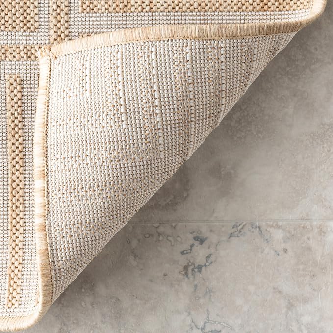 Nuloom Asha Tan/Ivory, 9'6" x 12', Casual, Striped Border, Soft and Cozy, High Traffic, Easy Clean, Durable Area Rug for Indoor/Outdoor Patio, Deck, Porch, Garden, Courtyard