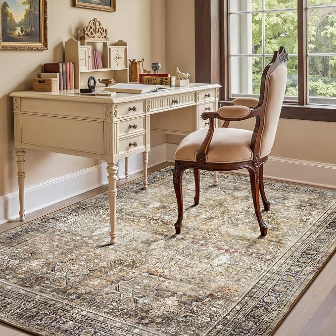 Lofus 6x9 Area Rug for Living Room,Brown Washable Area Rugs with Non-Slip Backing,Soft Boho Carpets for Bedroom Dining Room Home Office Indoor Nursery