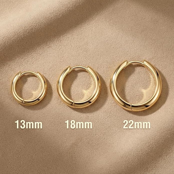 14K Gold Hoop Earrings for Women 14K Gold Earrings for Women Gold Chunky Hoop Earring for Womens Hoops Full and Rounded Surface Hoops Earring for Womens 13/18/22mm