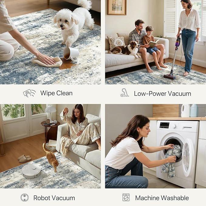 GENIMO Runner Rug Non Slip 2'6"x6', Washable Rug Runner for Hallways Kitchen, Abstract Modern Kitchen Rugs, Low Pile Lightweight Carpet Runners for Entryway, Bedroom, Laundry, Navy Blue