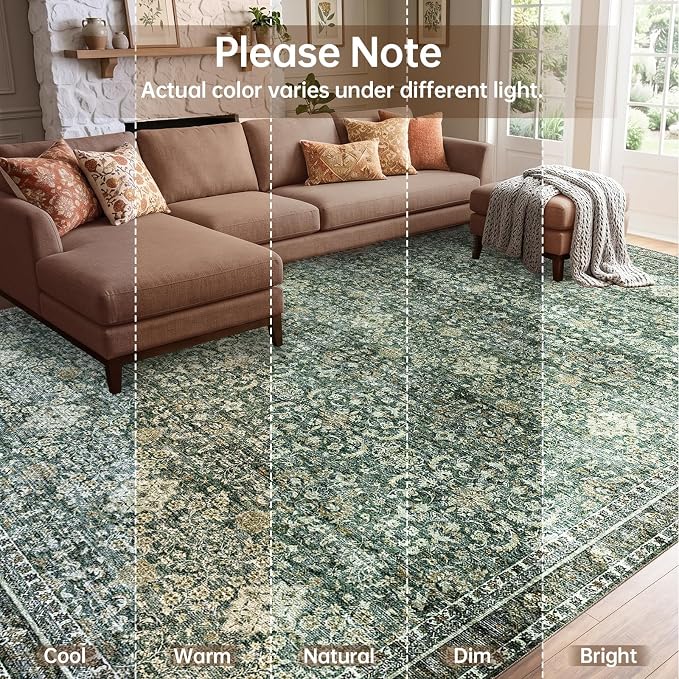 Sasttie 5x7 Area Rugs, Ultra-Soft Washable Rug, Low Pile Foldable Thin Carpets with Non-Slip Backing, Skin-Friendly Stain Resistant Carpet for Living Room, Bedroom, Kitchen, Dorm, 5x7, Dark Green