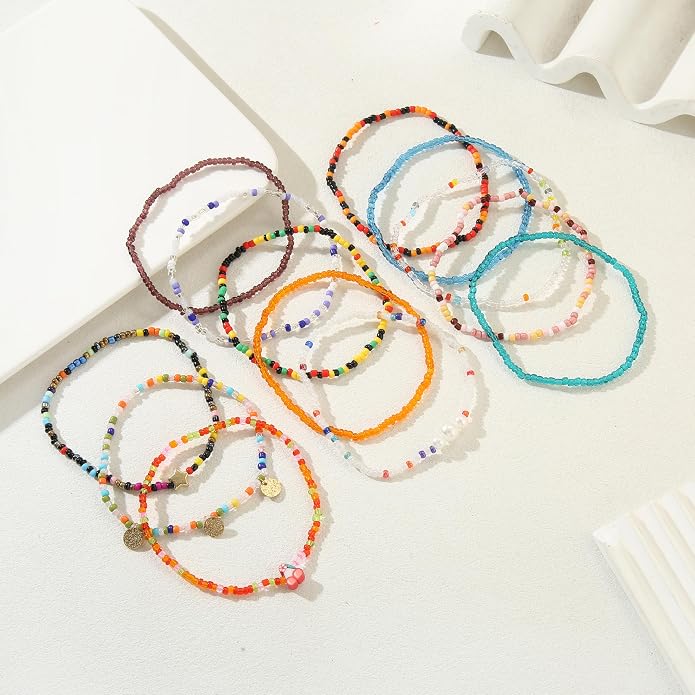 Beaded Anklets for Women Handmade Boho Beaded Ankle Bracelets Colorful Beads Foot Anklets for Women