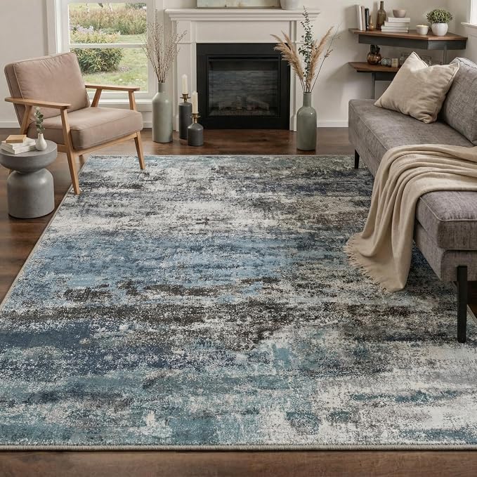 GENIMO Runner Rug Non Slip 2x7, Washable Rug Runner for Hallways Kitchen, Abstract Modern Kitchen Rugs, Low Pile Lightweight Carpet Runners for Entryway, Bedroom, Laundry, Teal Blue