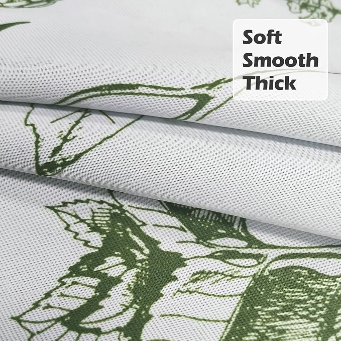 FMFUNCTEX 100% Blackout Green Floral Curtains 96 Inch Back Tab 2 Panels | Black Out Drapes, Thermal Insulated Cottage Farmhouse, Lichi Patterned Extra Long Curtain for Bedroom, Living Room Darkening