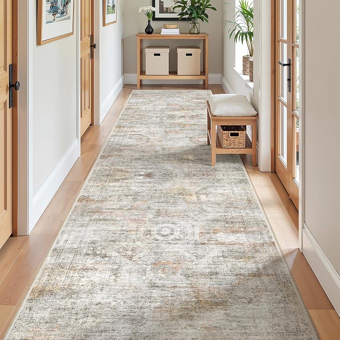 2'6 x 10' Runner Rug Non Slip,Washable Kitchen Rugs,Green | 10 ft Runner Rug for Hallway,Entryway,Bedroom,Bathroom,Living Room,Thin,Soft, Long Rug,Stain Resistant Indoor Carpet