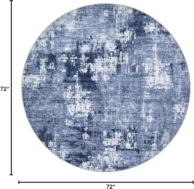 DMOYEST 6ft Round Area Rug Living Room Rugs - 6x6 Washable Large Soft Indoor Neutral Modern Abstract Low Pile Rug Carpet for Bedroom Dining Room Farmhouse Home Office - Navy Blue