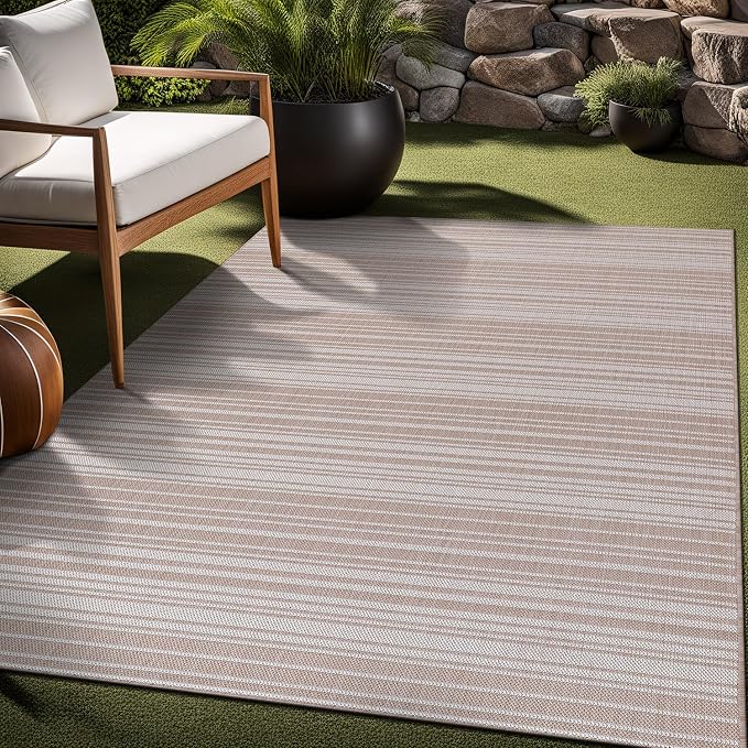 Luul Home Stripe Outdoor Rug 6x9 Washable Outside Carpet for Indoor Patio Porch Waterproof Easy Cleaning Non Shedding Area Rugs Beige 6 x 9