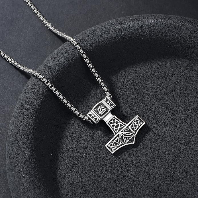 Viking Thor's Hammer Necklace 925 Sterling Silver Norse Mjolnir Amulet Pendant Jewelry for Men Women with 22''+2'' Stainless Steel Chain