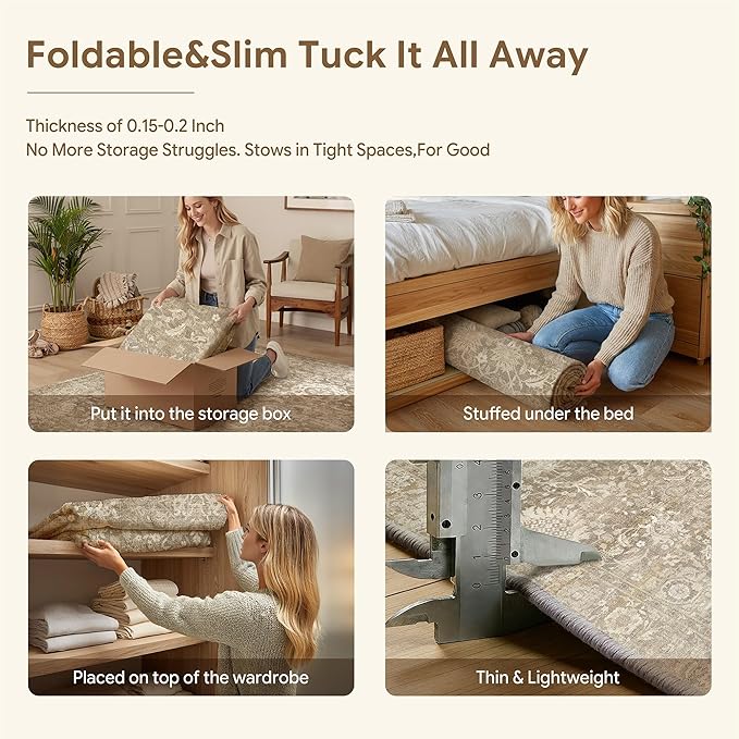 HUGEAR Entryway Rugs 2x3 Beige Washable Rug Door Mat Neutral Vintage Rug Carpet Distressed Soft Durable Non Slip No Shedding for Indoor Bedroom Kitchen Dining Nursery Laundry