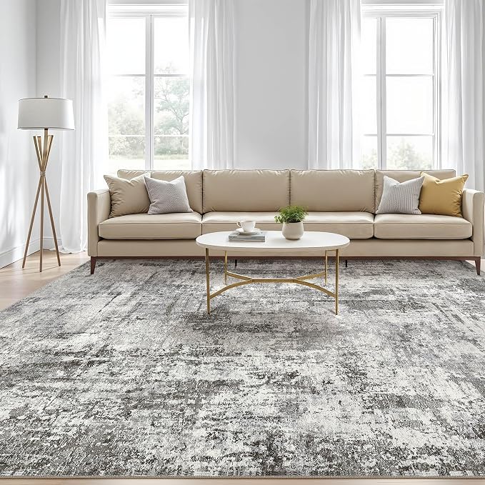7x10 Area Rug Living Room: Washable Large Abstract Neutral Modern Soft Gray Rug Stain Resistant Indoor Floor Non-Slip Accent Carpet for Bedroom Nursery Playroom Office Dining Room Home Decor