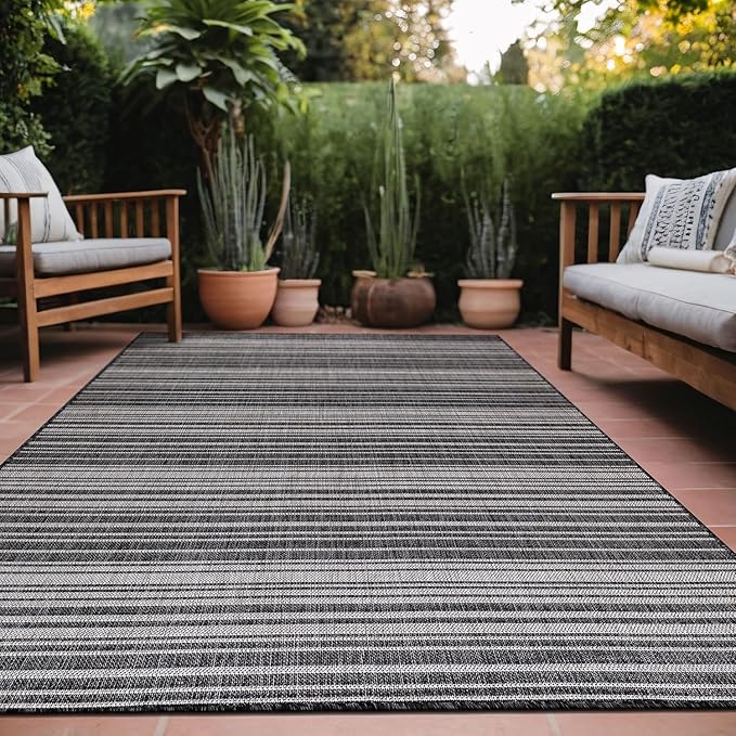 Luul Home Stripe Outdoor Rug 6x9 Washable Outside Carpet for Indoor Patio Porch Waterproof Easy Cleaning Non Shedding Area Rugs Dark Gray 6 x 9