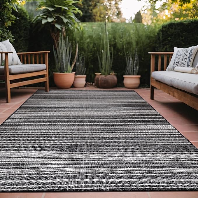 Luul Home Stripe Outdoor Rug 5x7 Washable Outside Carpet for Indoor Patio Porch Waterproof Easy Cleaning Non Shedding Area Rugs Dark Gray 5 x 7