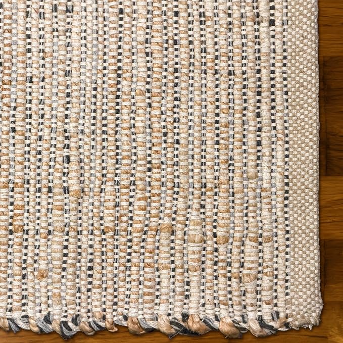 Chardin home 6x9 Jute Cotton Hand Woven Area Rug, Natural Jute Gray Charcoal Braided Boho Farmhouse Rug, Reversible Rustic Natural Fiber Carpet for Living Room Bedroom Dining Room