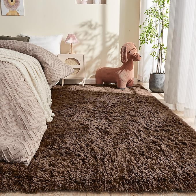 OPPODREAM 4x6 Brown Rugs for Bedroom, Ultra-Soft Fluffy Area Rugs for Living Room, 4 x 6 Shag Carpet for Nursery, Kids, Girl, Boy, Baby, Plush, Fuzzy, Shaggy, Cute Home Decor