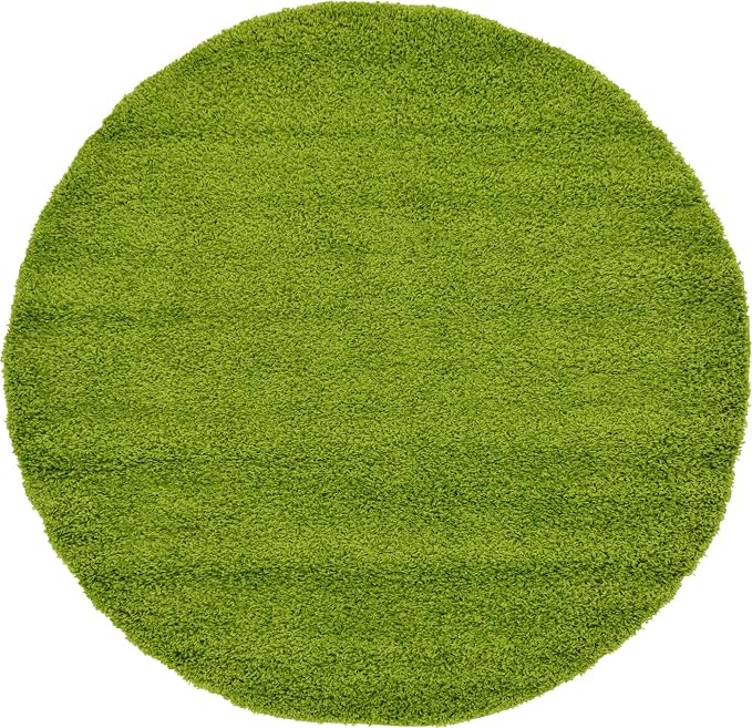 Unique Loom Solid Shag Collection Area Rug (6' 1" Round, Grass Green)