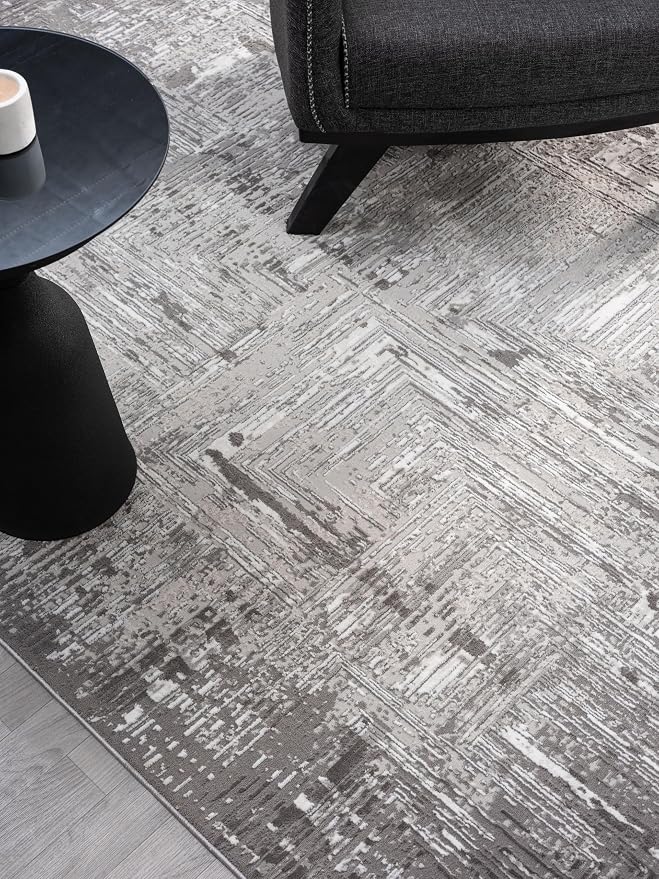 Amy Modern Abstract Area Rug for Living Room, 6x9 Contemporary Textured Geometric Gray Rug, High-Low Pile Stain Resistant Carpet for Bedroom, Dining Room or Kitchen (6' x 9', Gray)