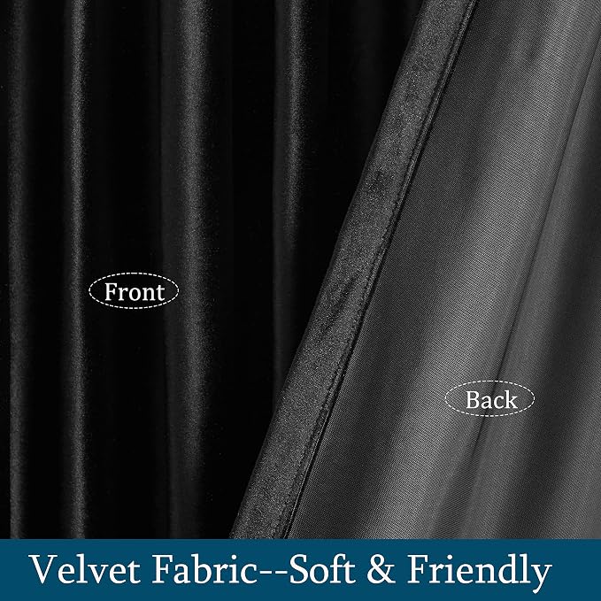 PRIMROSE Black Curtains 96 inch for Living Room Velvet Drapes Blackout Rod Pocket Back Tab Window Treatment Semi Room Darkening Decor Curtains for Bedroom Set of 2 Panels