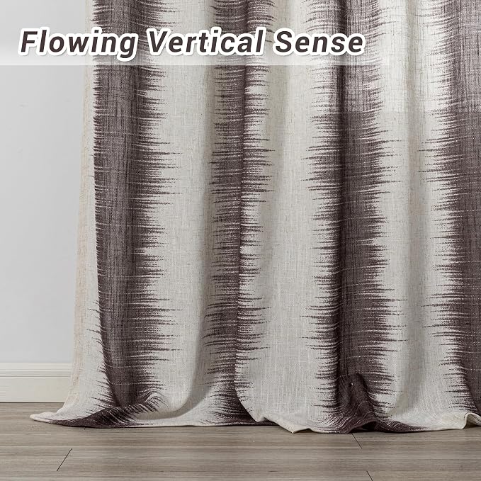 MYSKY HOME Bedroom Curtains Linen Textured Semi Sheer Curtains 63 Inch Length, Lines Printed Curtains & Drapes, Soft Light Filtering Privacy Protect, 50" x 63", Red/Lines, 2 Panels