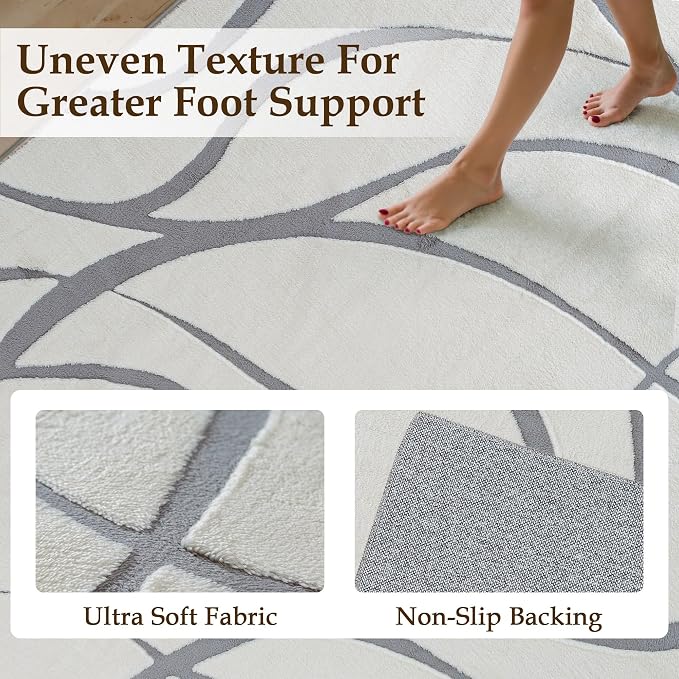 HUGEAR Shag Area Rug 6x9 Grey & Ivory Washable Living Room Bedroom Rug Non Slip Non-Shedding Soft Plush Medium Pile Large Throw Carpet for Home Office Aesthetic Modern Decor