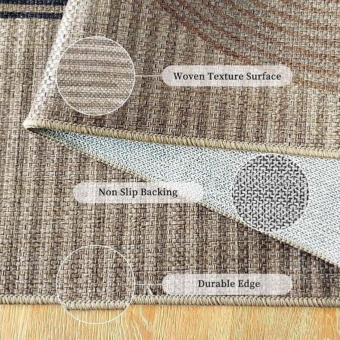 Non-Slip Jute Rug for Entryway: 3x5 Outdoor Mat - Rainbow Curve Pattern | Safe Walking for Family All Day and Help with Cutting Slip Falls by 70%