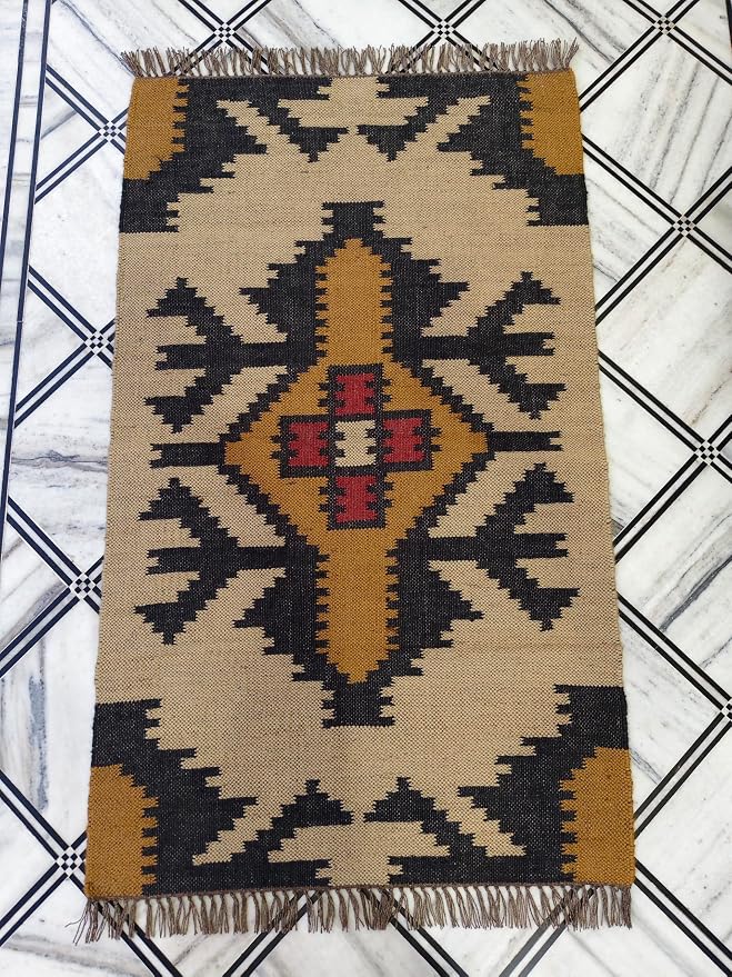 Jaipur Art & Rugs 3'x5' Reversible Kilim Area Rug – Handwoven Wool & Jute Flatweave – Indoor/Outdoor Rug for Living Room, Bedroom, Dining, High-Traffic Areas, Lake House Decor (Multicolor)