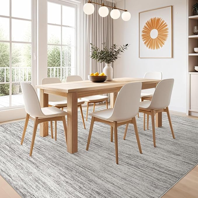 Nakagishi 9x12 Area Rugs Living Room: Washable Large Vintage Rug Neutral Non-Slip Soft Stain Resistant Indoor Carpet for Bedroom Nursery Dining Room Office Playroom - Grey-01