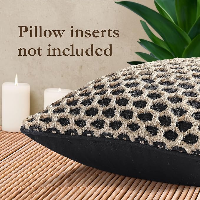 Boho Living 18x18 Black Throw Pillow Covers Pillow Insert not Included - Boho Pillow Covers Only, Pack of 2