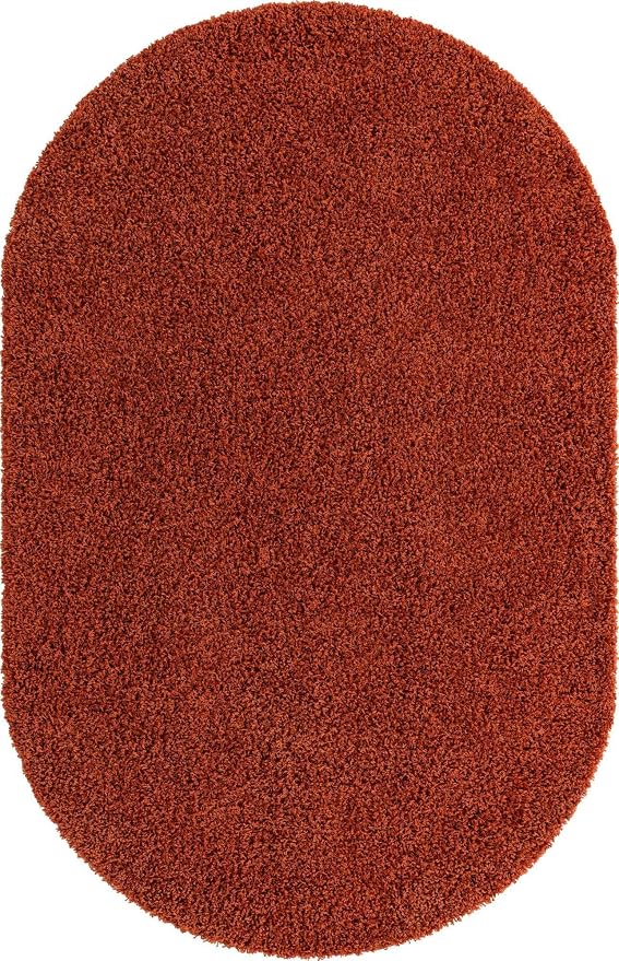 Unique Loom Solid Shag Collection Area Rug (5' 1" x 8' Oval, Terracotta)