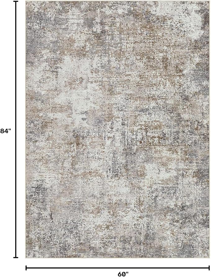 DMOYEST Area Rug Living Room Rugs - 5x7 Abstract Large Soft Indoor Washable Rug Neutral Modern Low Pile Carpet for Bedroom Dining Room Farmhouse Home Office - Brown/Grey/Black