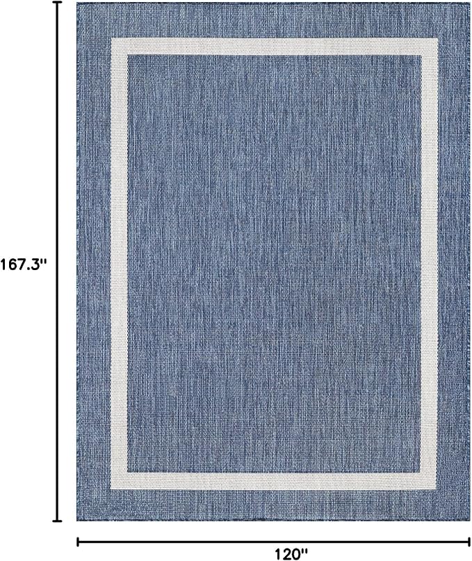 Luul Home Bordered Outdoor Rug 10x14 Washable Outside Carpet for Indoor Patio Porch Waterproof Easy Cleaning Non Shedding Area Rugs Blue 10 x 14