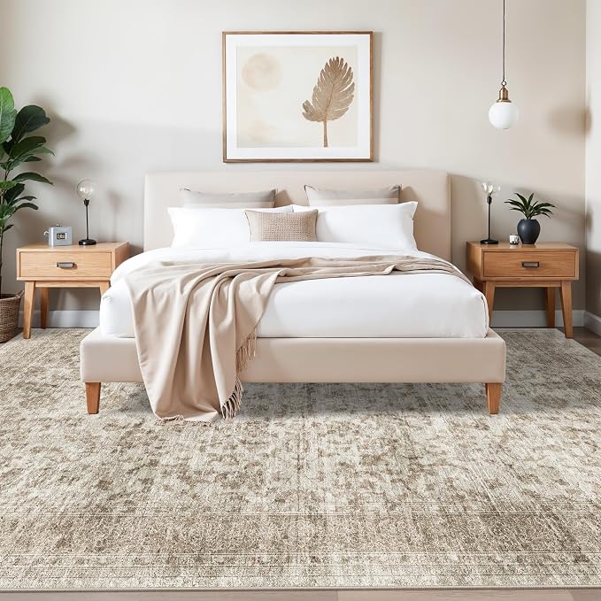 Washable Rug 10x14 Area Rugs for Living Room,Ultra Soft Rugs for Bedroom/Dining Room/Conference Room Indoor - Non Slip Carpet Distressed Floor Home Office Decor 10x14 Beige Brown