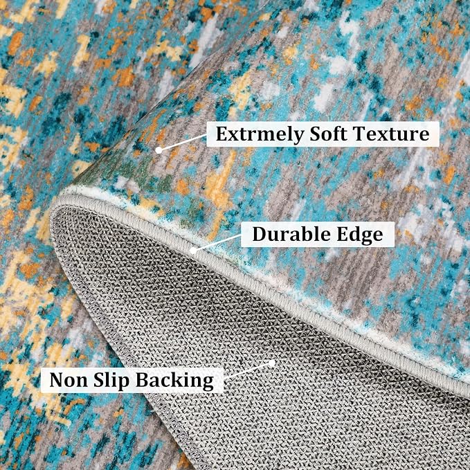 ROYHOME 2x6 Modern Abstract Runner Rug, Multi Color | Non Slip Soft Rug Stain Resistant Low Pile Non Shed Machine Washable for Hallway Kitchen Bathroom