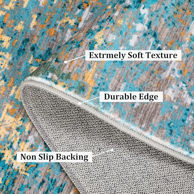 ROYHOME Area Rug 4x6 Stain Resistant Carpet, Multi Color | Modern Abstract Rugs Ultra Soft Indoor Floor Cover Accent Rug Low Pile Thin Rug for Living Room Bedroom Dining Room