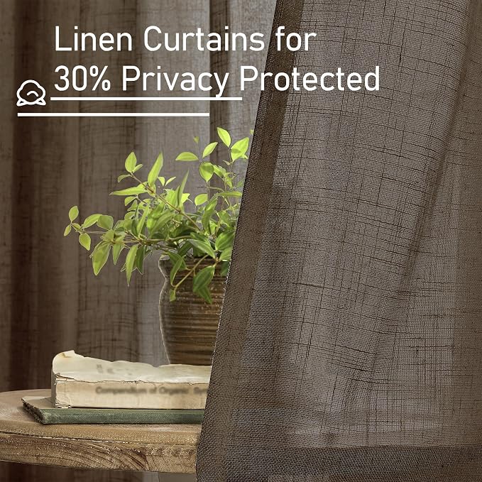 LAMIT Linen Curtains 63 Inch Length 2 Panels, Light Filtering Panels Back Tab and Rod Pocket Neutral Drapes for Bedroom/Window/Living Room, Dark Brown, 34 x 63 Inch