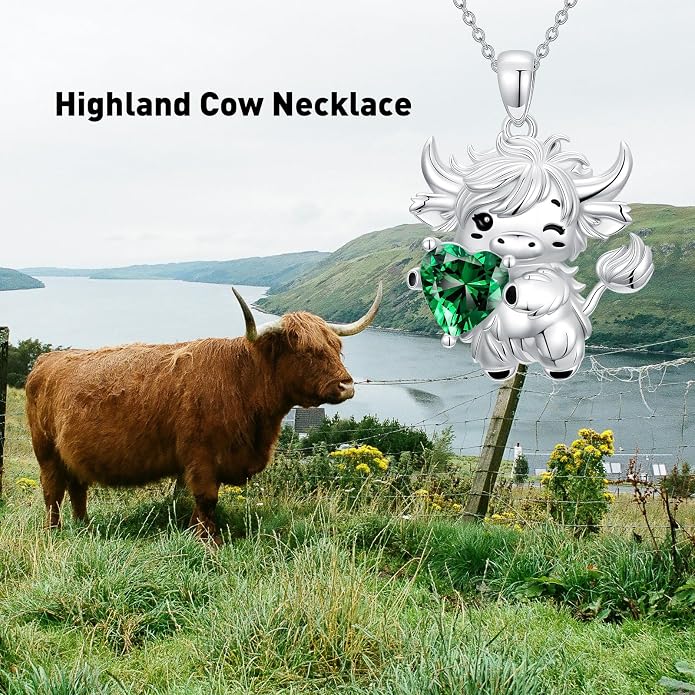 PELOVNY Teddy Bear Necklace for Women 925 Sterling Silver Bear/Highland Cow/Fox/Cat/Axolotl Birthstone Necklace Christmas Birthday Jewelry Gifts for Mom Daughter Wife Sister