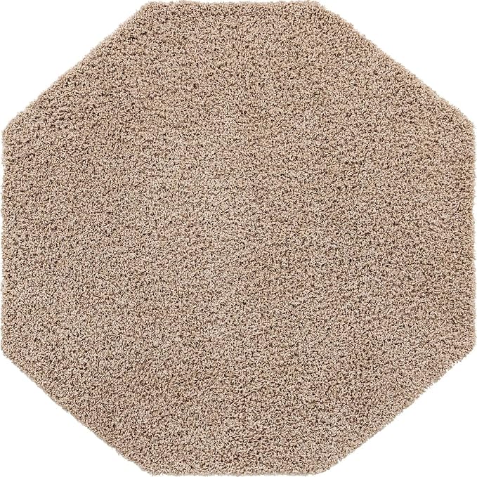 Unique Loom Solid Shag Collection Area Rug (6' 1" Octagon, Taupe)