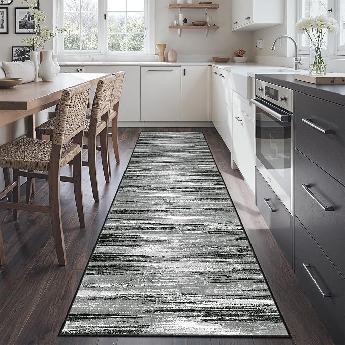 2x8 Runner Rug Non Slip,Washable Hallway Runner Rug,Black | Neutral Rugs for Kitchen,Entryway,Bedroom,Bathroom,Nursery Room,Thin,Soft Runner Rug,Stain Resistant Indoor Carpet