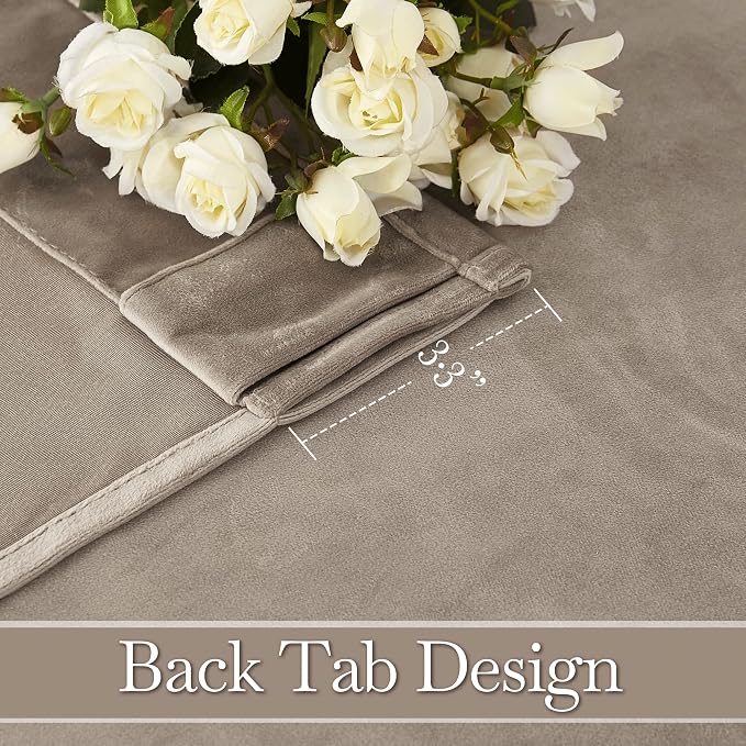 RYB Home Taupe Velvet Curtains 84 inches Length - Blackout Thermal Insulated Drapes Window Treatment Luxury Solid Decor for Kitchen Study Room, W62 x L84 inches, 2 Panels