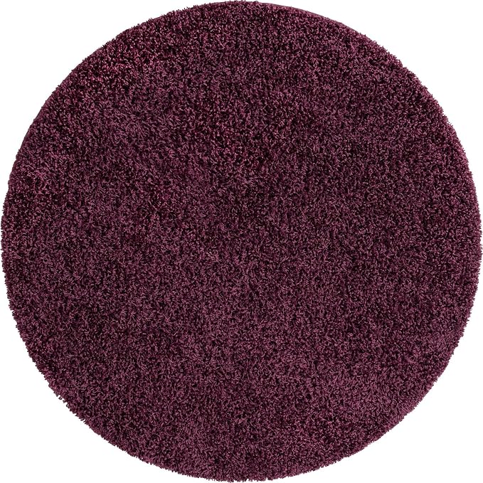 Unique Loom Solid Shag Collection Area Rug (7' 1" Round, Eggplant Purple)