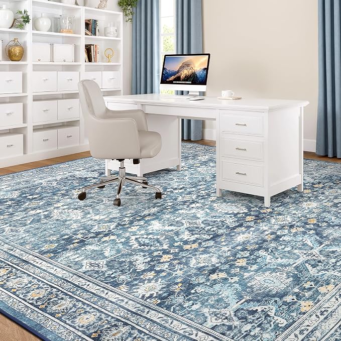 Lofus 8x10 Area Rug for Living Room,Blue Washable Area Rugs with Non-Slip Backing,Soft Boho Carpets for Bedroom Dining Room Home Office Indoor Nursery