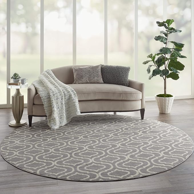 Nourison Home Jubilant Grey 8' x Round Area Rug - Easy Clean, Non Shedding, Bed Room, Living Room, Dining Room, Kitchen (8' x Round)