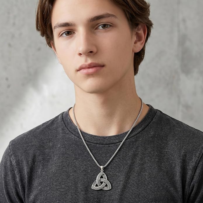 Celtic Necklace for men Sterling Silver Celtic Knot Triquetra Triangle Trinity Necklace Gift for Men