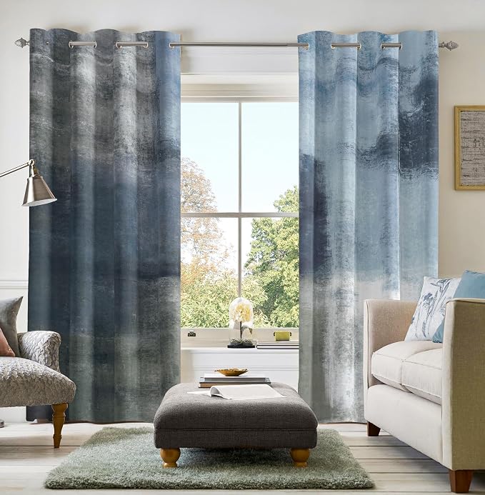 Asuexpect Dusty Blue Abstract Curtains 2 Panels Set Navy Grey Geometric Curtain Modern Chic Window Treatments Decorative for Farmhouse Living Room Bedroom Window 50% Darkening Curtain 52x96 Inch