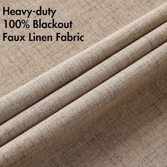 MIULEE 100% Blackout Linen Textured Curtains for Bedroom Solid Thermal Insulated Copper Brown Grommet Room Darkening Curtains & Drapes Luxury Decor for Living Room 62 x 90 Inch (2 Panels)