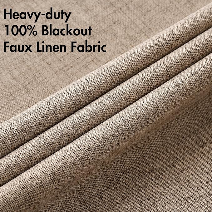 MIULEE 100% Blackout Linen Textured Curtains for Bedroom Solid Thermal Insulated Copper Brown Grommet Room Darkening Curtains & Drapes Luxury Decor for Living Room 42 x 54 Inch (2 Panels)