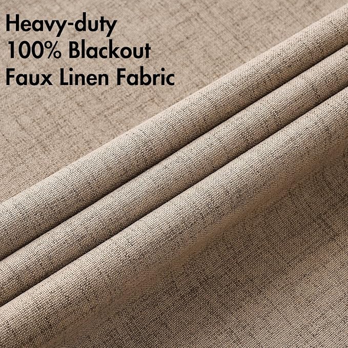 MIULEE 100% Blackout Linen Textured Curtains for Bedroom Solid Thermal Insulated Copper Brown Grommet Room Darkening Curtains & Drapes Luxury Decor for Living Room 52 x 84 Inch (2 Panels)