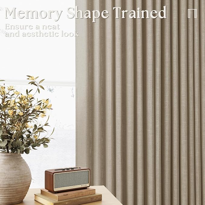 TWODRAPES Dark Flax Linen Curtains 120 Inches Long for Living Room Bedroom Pinch Pleated Back Tab Privacy Curtains 120 Inch Length 2 Panels Light Filtering Greige Tan Brown Farmhouse Drapes 10 FT