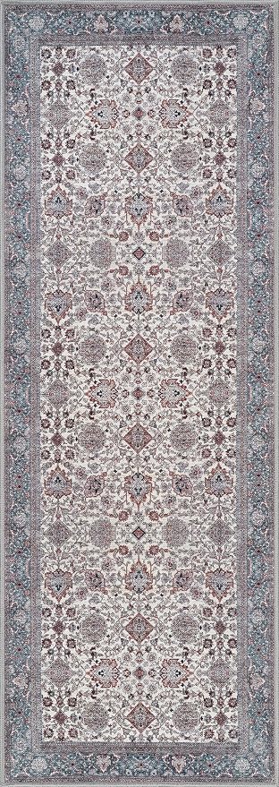 Bloom Rugs Washable Non-Slip 7 ft Runner - Teal/Blue/Beige Traditional Oriental Runner for Entryway, Hallway, Bathroom, and Kitchen - Exact Size: 2.5' x 7'