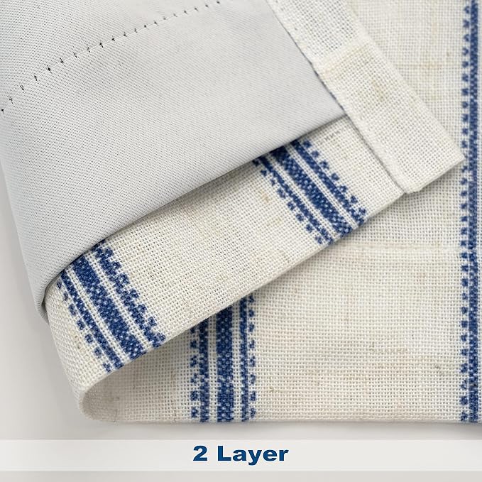 DriftAway Farmhouse Stripe Blackout Curtains, W52xL96, Navy Blue | Blackout, Linen Texture, Stripe Pattern, Rod Pocket & Back Tab, Two Layers, Bedroom Living Room Use, Sound Reducing Design